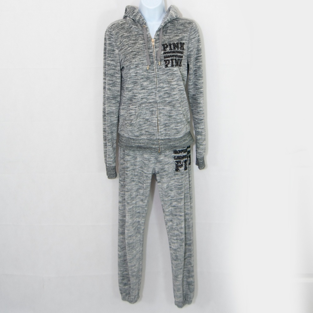 VS PINK Bling Velour Hoodie Sweats Pant Set 0600X - Picture 1 of 6